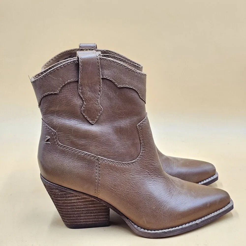 New Womens Zodiac Roslyn Brown Leather Western Ankle Cowboy Boots Size 8.5 M